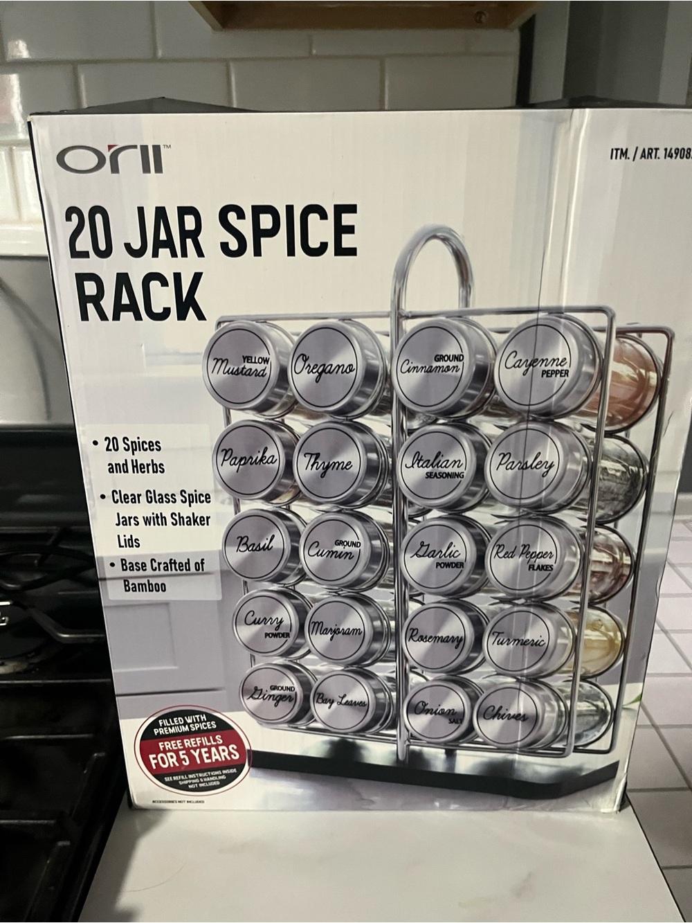 20-Jar Spice Rack with Clear Glass Jars (Silver)